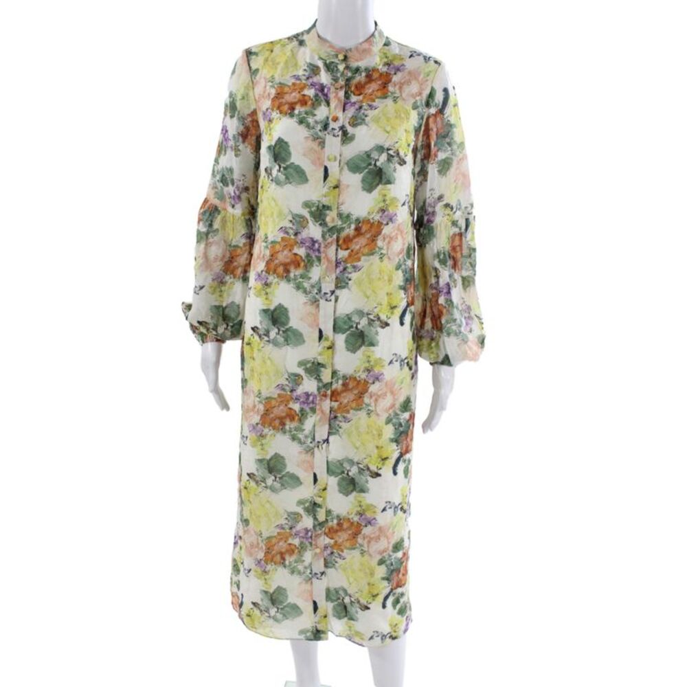 Mikael Aghal Women Shirt Dress White Collared Long Sleeve Full Length Size 2